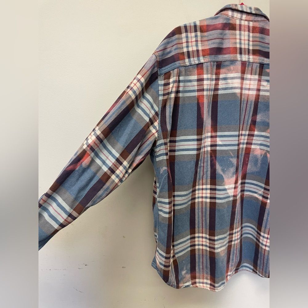 Custom Bleached Flannel Oversized Button Down Uni… - image 8